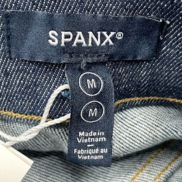 Spanx Jeans Womens Medium Petite Raw Indigo Flare Pull On 31.5" Inseam  NEW - Picture 5 of 13
